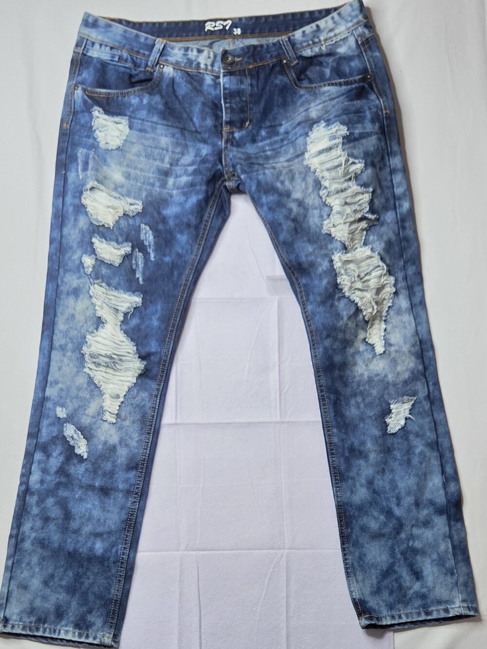 RS7 Royal Seven Men's Distressed Acid Wash Jeans Size 38x30.5 Ripped Streetwear